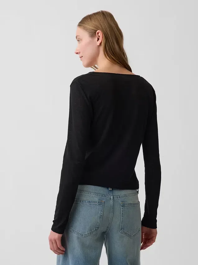 Linen-Blend Tie-Front Cardigan