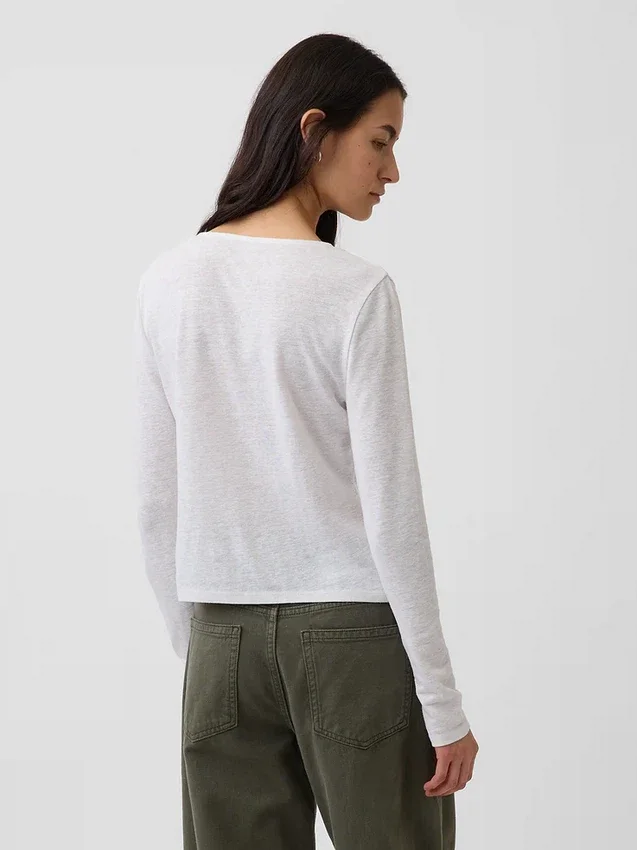 Linen-Blend Tie-Front Cardigan