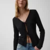Linen-Blend Tie-Front Cardigan