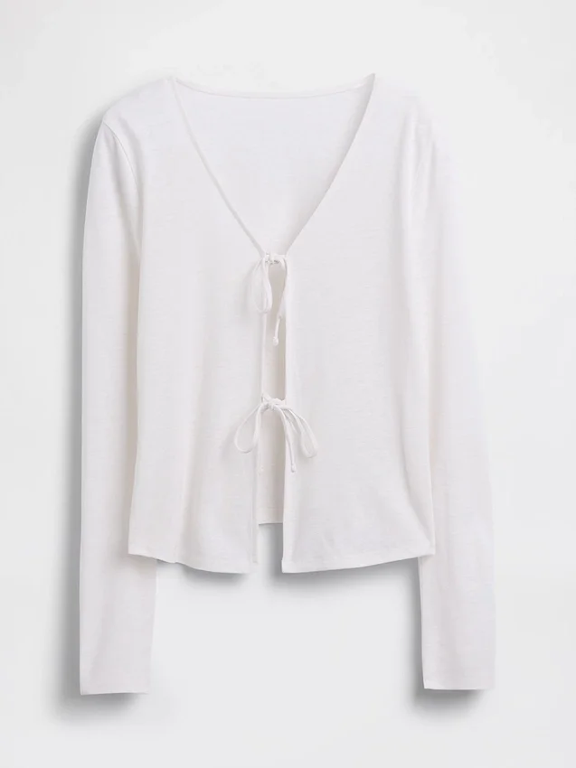 Linen-Blend Tie-Front Cardigan
