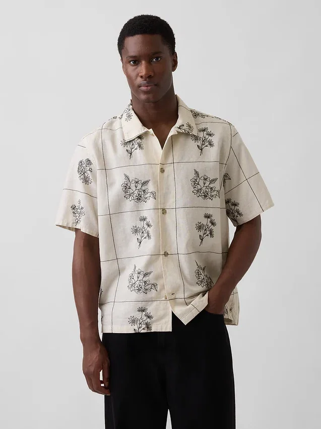 Linen-Cotton Relaxed Straight-Hem Shirt