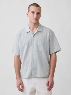 Linen-Cotton Relaxed Straight-Hem Shirt
