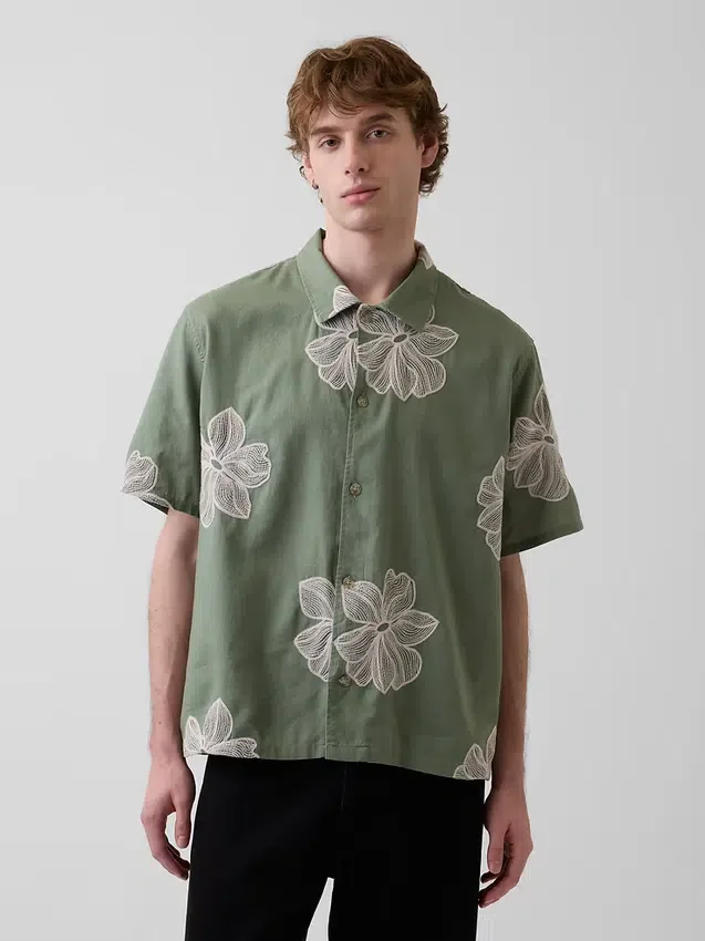 Linen-Cotton Relaxed Straight-Hem Shirt
