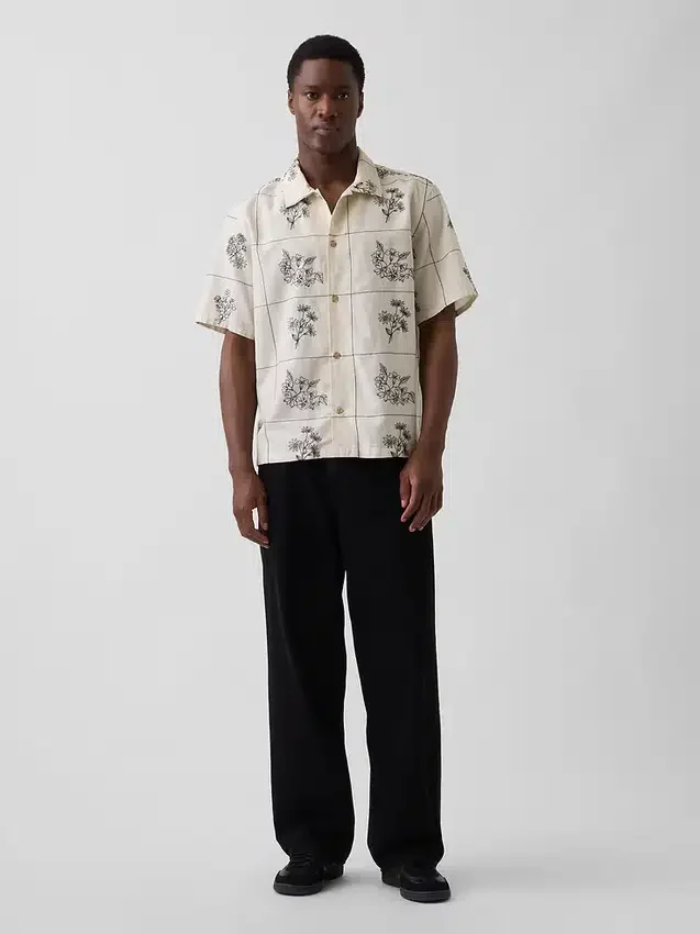 Linen-Cotton Relaxed Straight-Hem Shirt