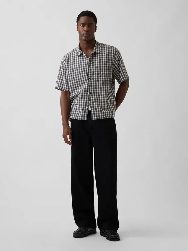 Linen-Cotton Relaxed Straight-Hem Shirt