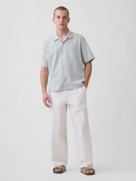 Linen-Cotton Relaxed Straight-Hem Shirt