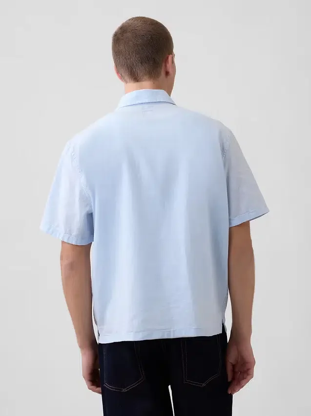 Linen-Cotton Relaxed Straight-Hem Shirt