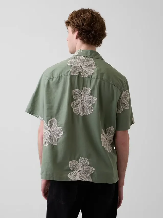 Linen-Cotton Relaxed Straight-Hem Shirt