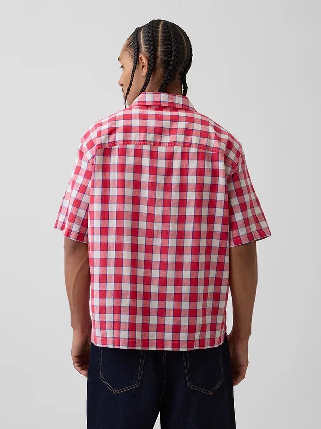 Linen-Cotton Relaxed Straight-Hem Shirt
