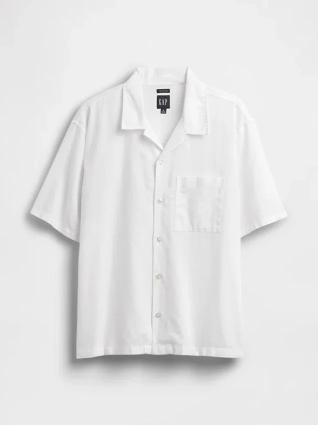 Linen-Cotton Relaxed Straight-Hem Shirt