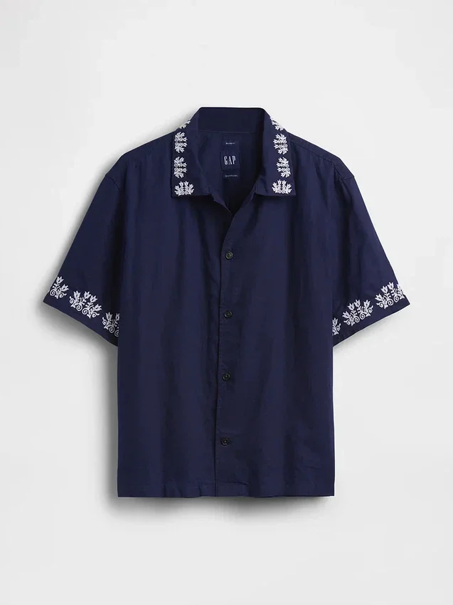 Linen-Cotton Relaxed Straight-Hem Shirt