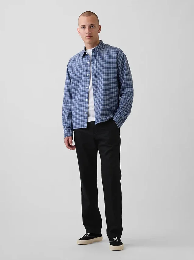 Linen-Cotton Relaxed Straight Trousers