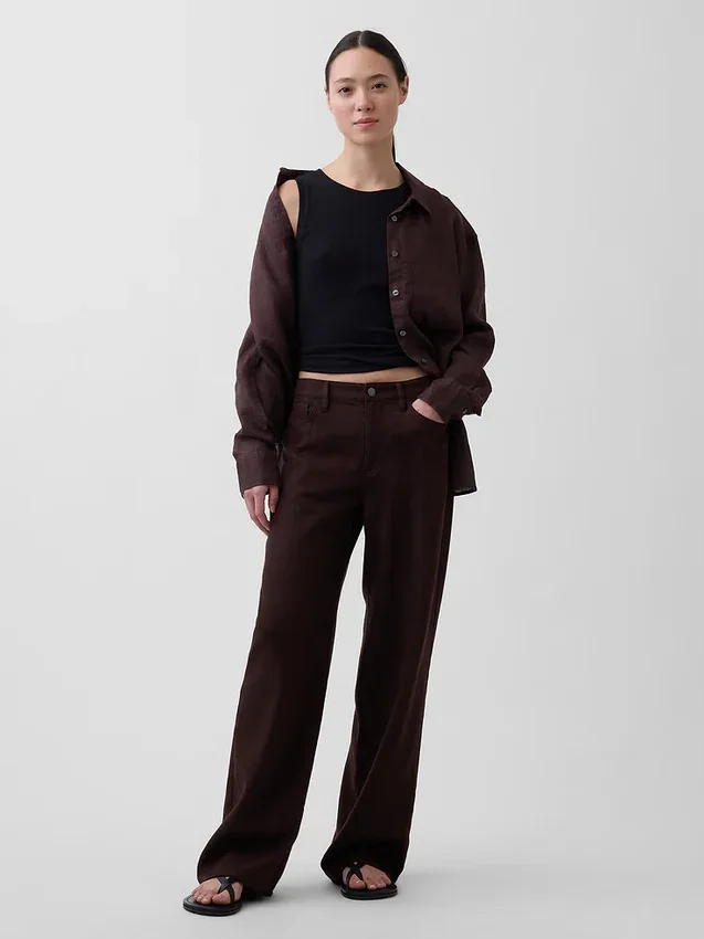 Linen-Cotton Wide-Leg Pants