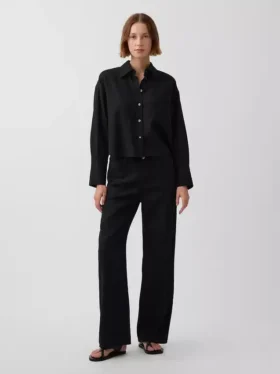 Linen-Cotton Wide-Leg Pants