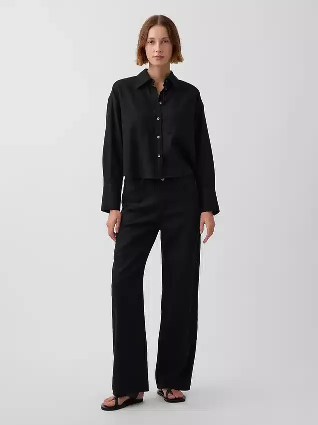 Linen-Cotton Wide-Leg Pants