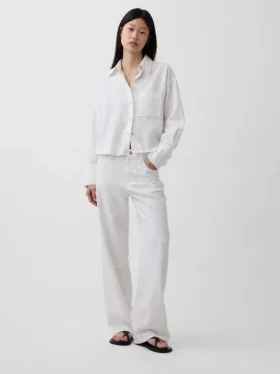 Linen-Cotton Wide-Leg Pants