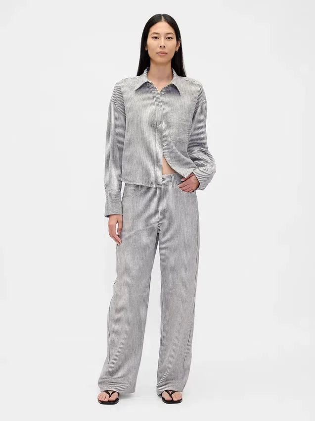 Linen-Cotton Wide-Leg Pants