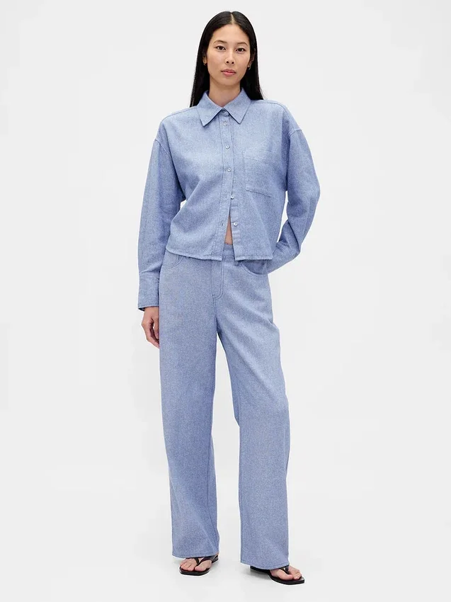 Linen-Cotton Wide-Leg Pants