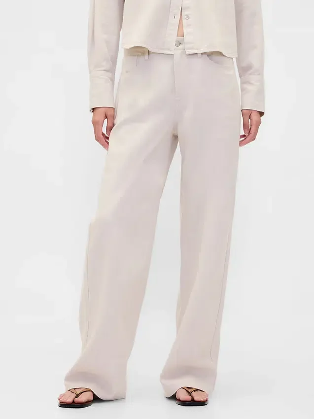 Linen-Cotton Wide-Leg Pants