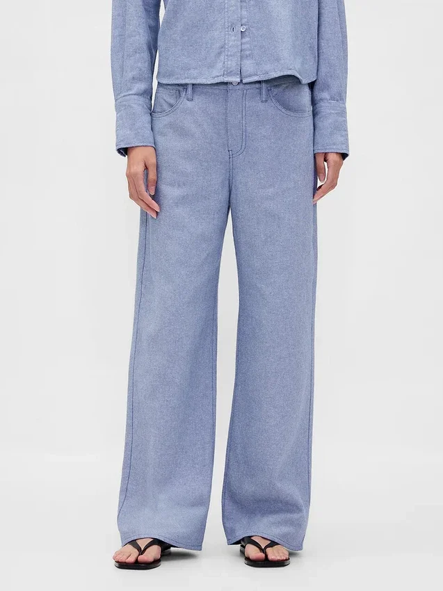 Linen-Cotton Wide-Leg Pants