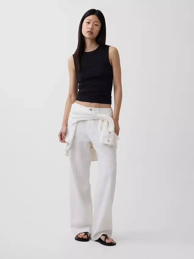 Linen-Cotton Wide-Leg Pants