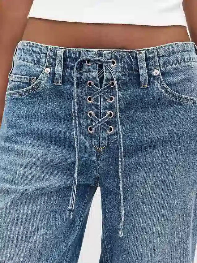 Low Rise Lace-Up '90S Loose Jeans