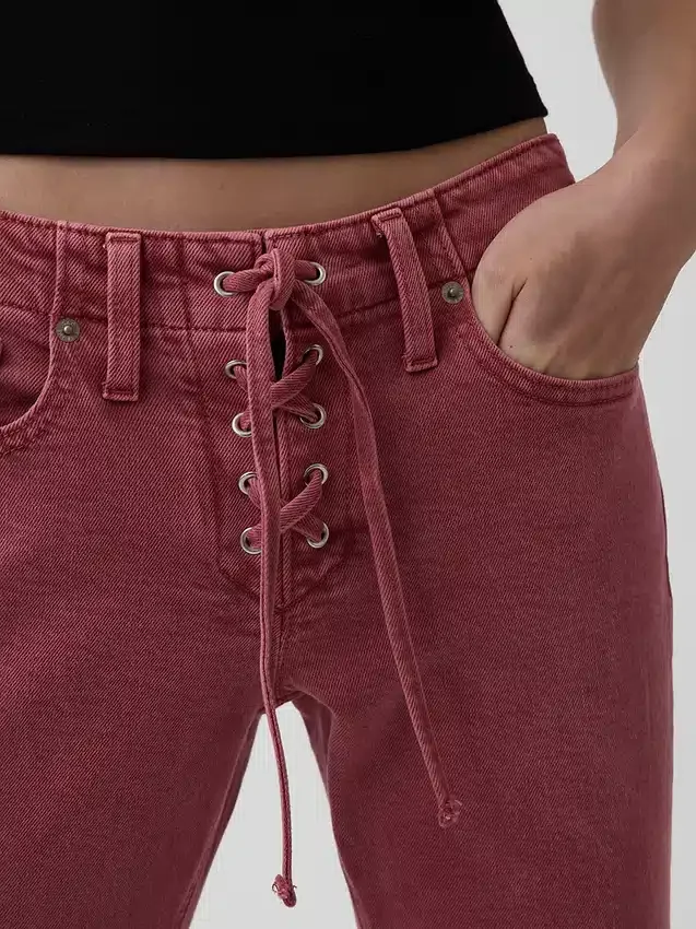 Low Rise Lace-Up '90S Slim Straight Jeans