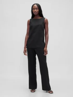Low Rise Linen-Blend Flare Pants