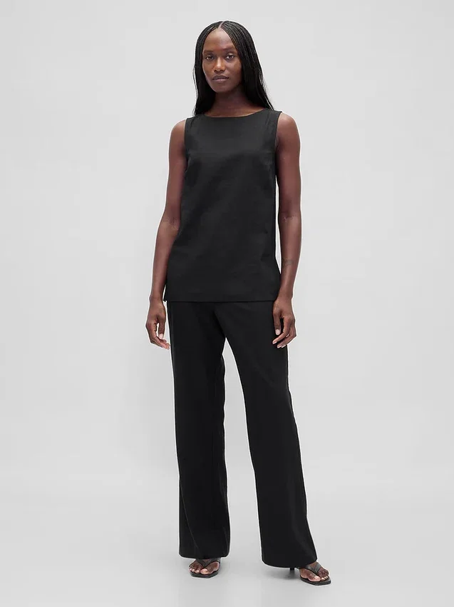 Low Rise Linen-Blend Flare Pants