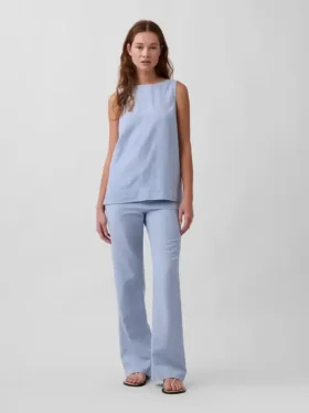 Low Rise Linen-Blend Flare Pants