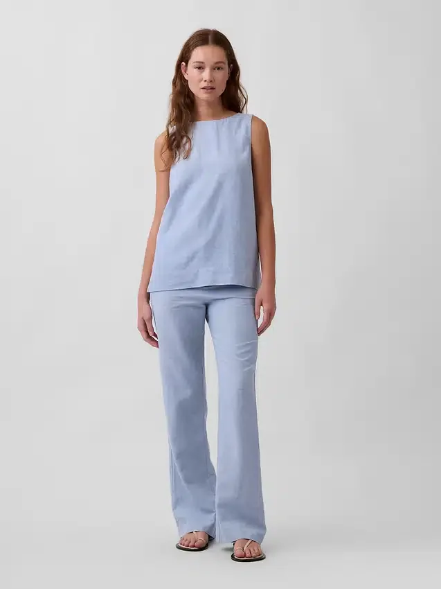Low Rise Linen-Blend Flare Pants