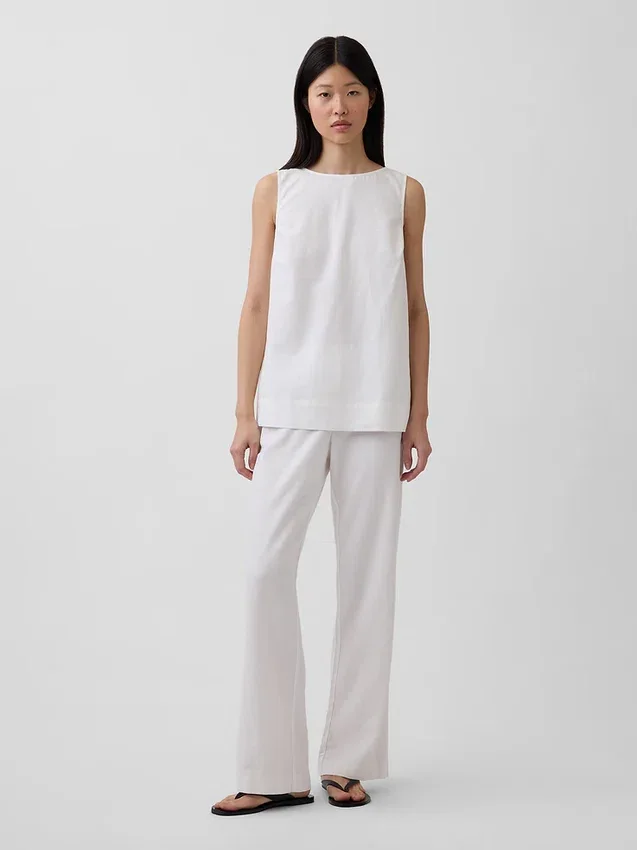 Linen-Blend Shell Tank Top