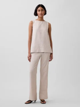 Low Rise Linen-Blend Flare Pants