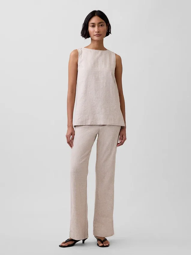 Low Rise Linen-Blend Flare Pants