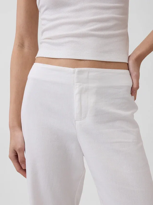 Low Rise Linen-Blend Flare Pants
