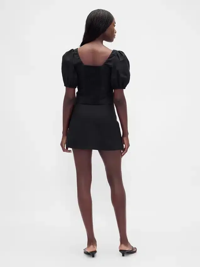 Low Rise Linen-Blend Mini Skort