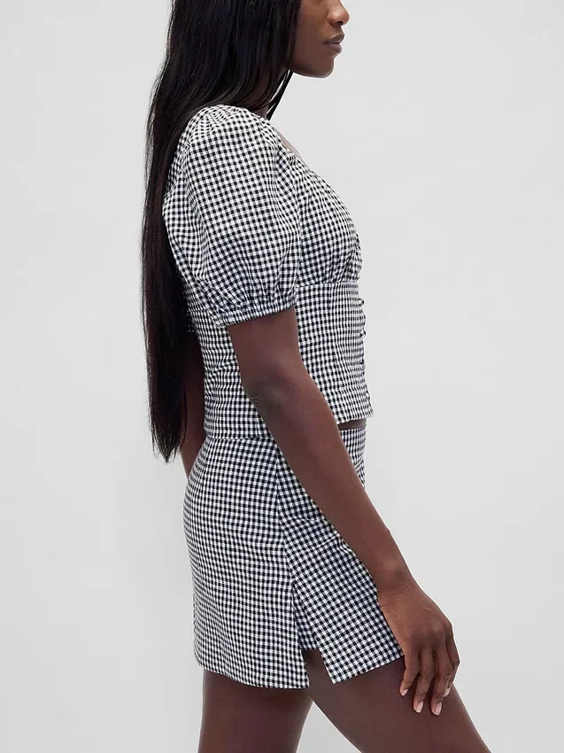 Low Rise Linen-Blend Mini Skort