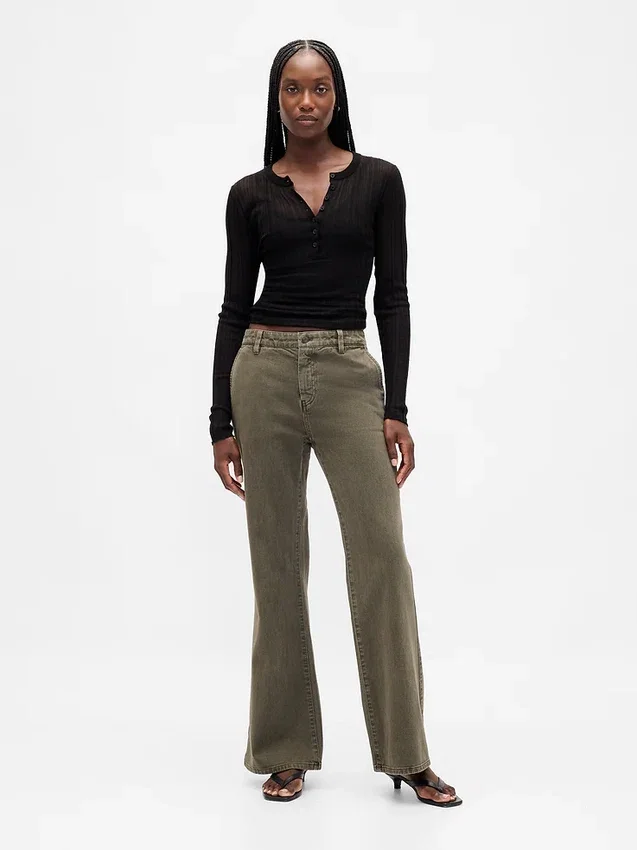 Low Rise Relaxed Flare Khakis