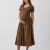 Maternity Mixed Media Drop-Waist Dress