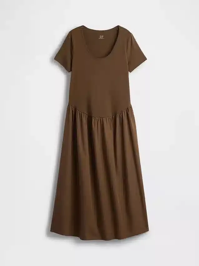 Maternity Mixed Media Drop-Waist Dress
