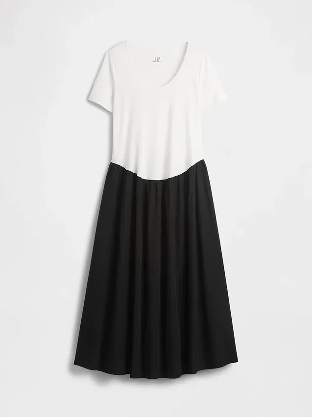 Maternity Mixed Media Drop-Waist Dress
