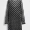 Mesh Boatneck Mini Dress