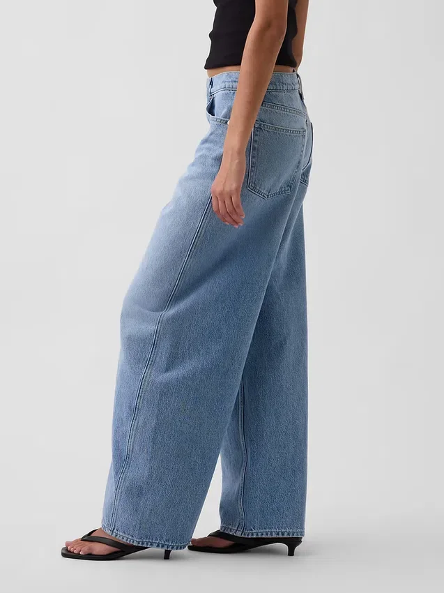 Mid Rise Baggy Taper Jeans