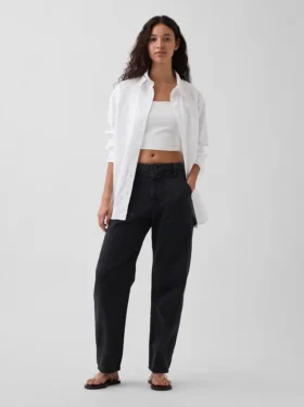 Mid Rise Barrel Utility Ankle Pants