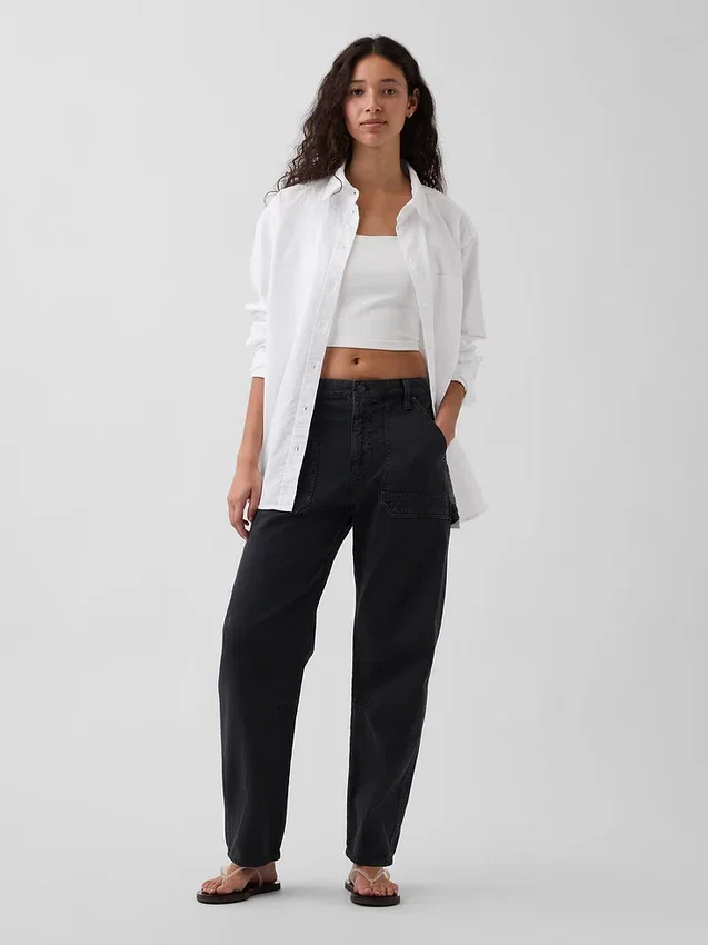 Mid Rise Barrel Utility Ankle Pants