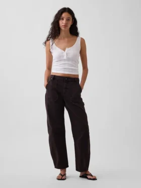 Mid Rise Barrel Utility Ankle Pants