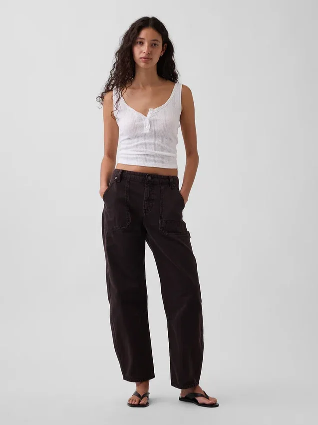 Mid Rise Barrel Utility Ankle Pants
