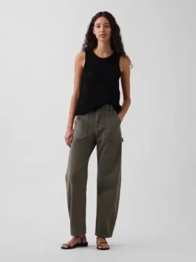 Mid Rise Barrel Utility Ankle Pants