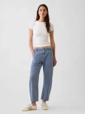 Mid Rise Barrel Utility Ankle Pants