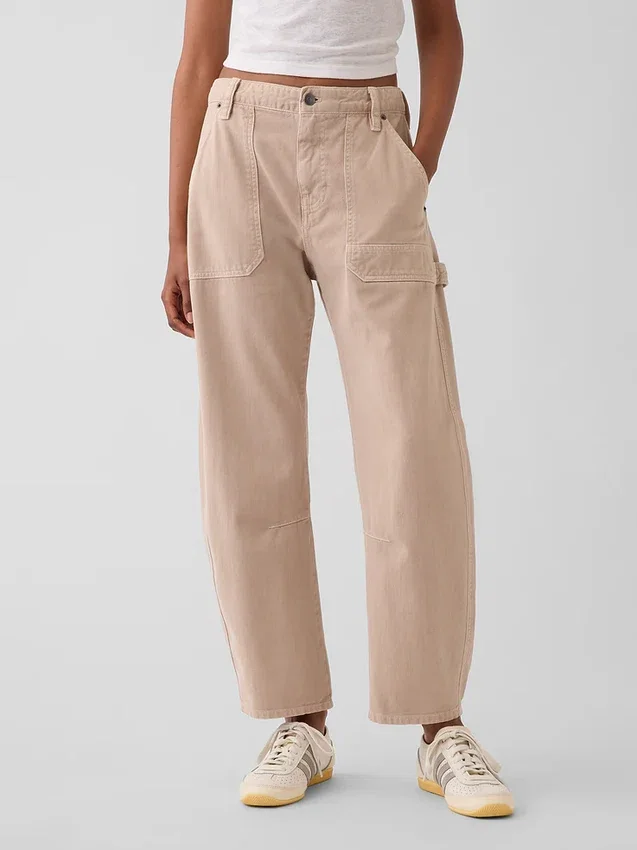Mid Rise Barrel Utility Ankle Pants